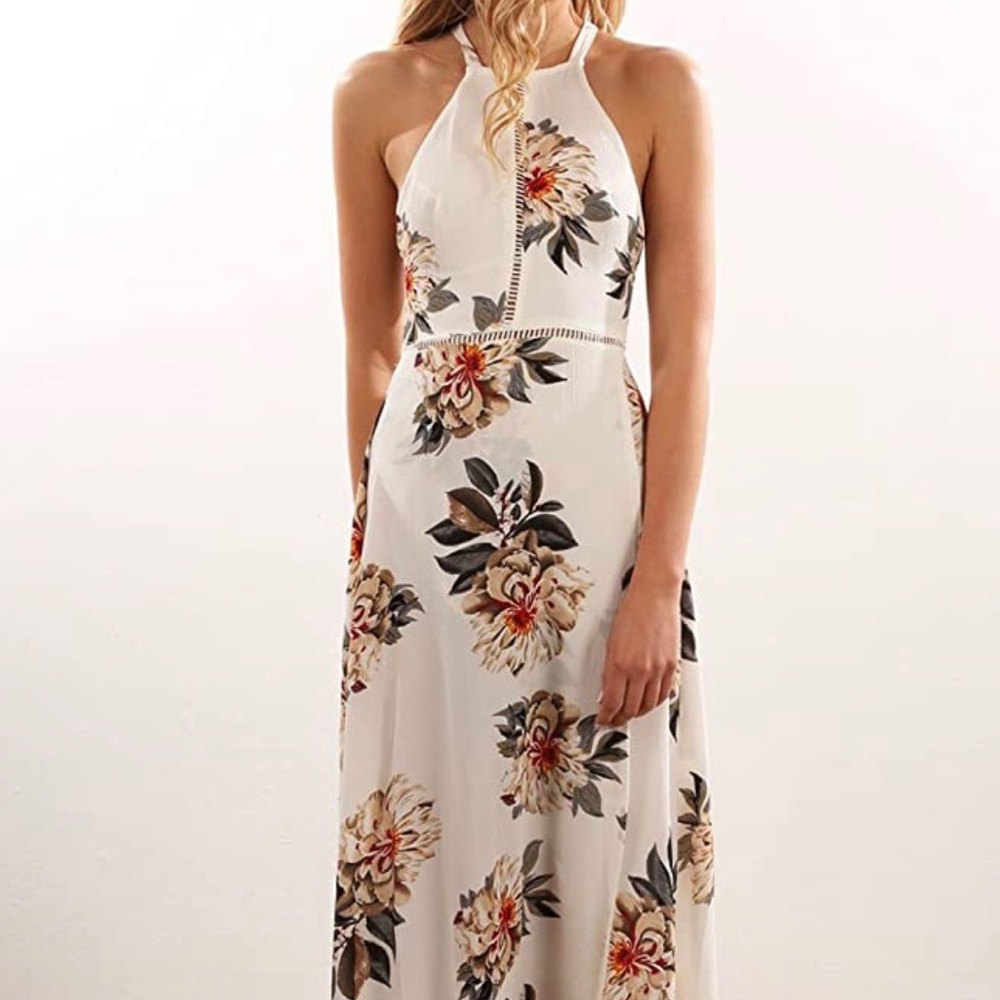 Women’s Halter Neck Floral Print Backless Dress